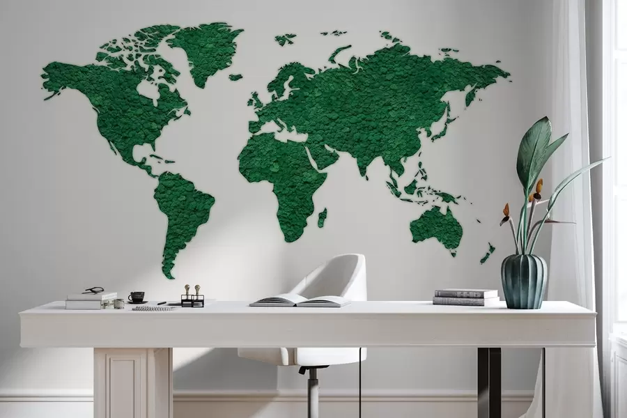 wall murals World map with moss, nature, lush green color palette  w02657v2