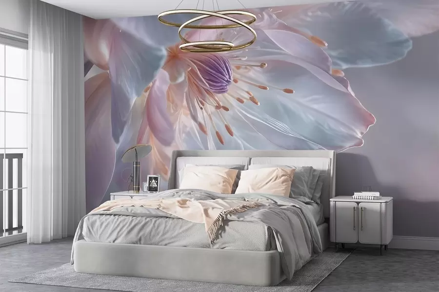 wall murals A close-up of a delicate, pastel-colored flower with soft, translucent petals and a vibrant center w08605