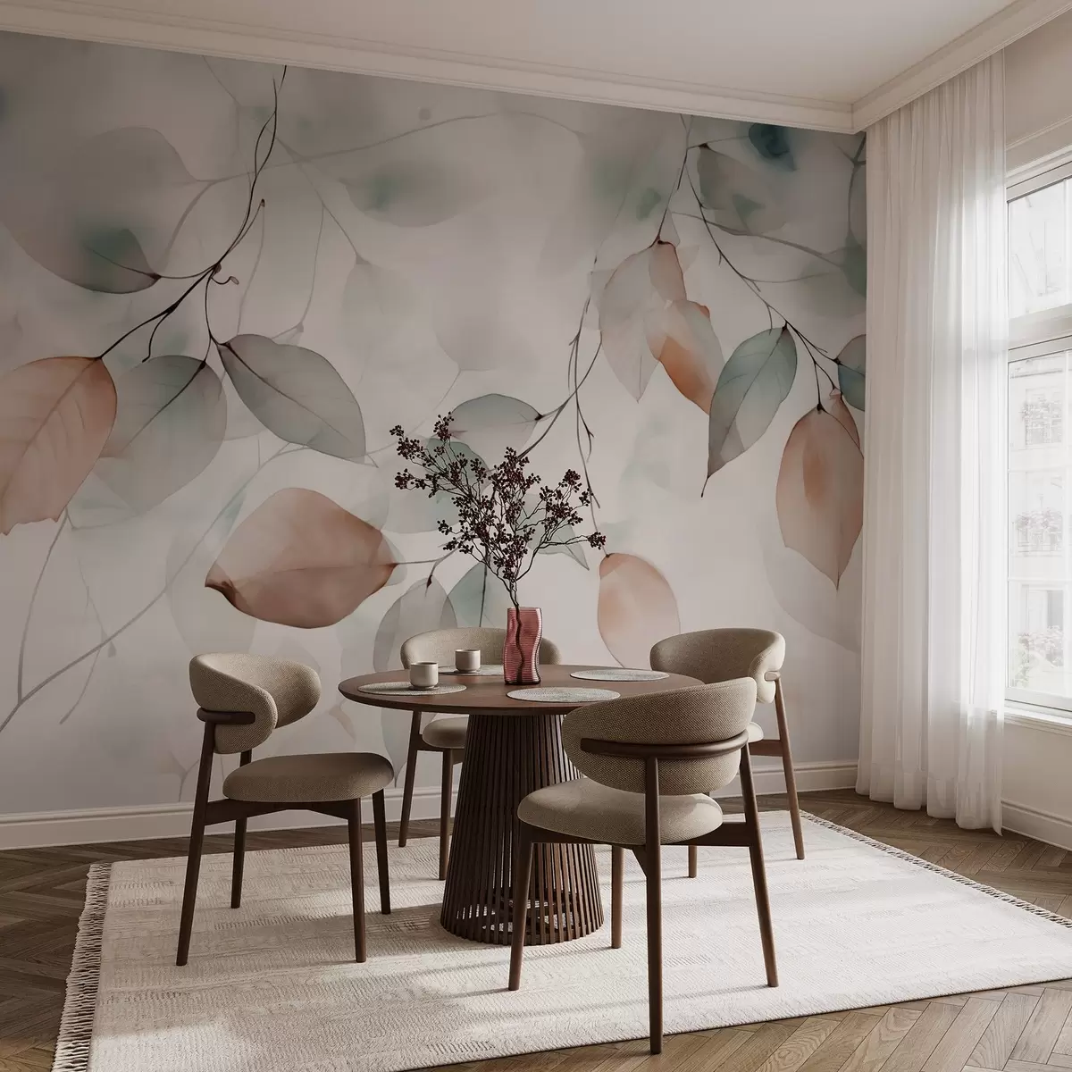wall murals Abstract branches with leaves in watercolor style w02718