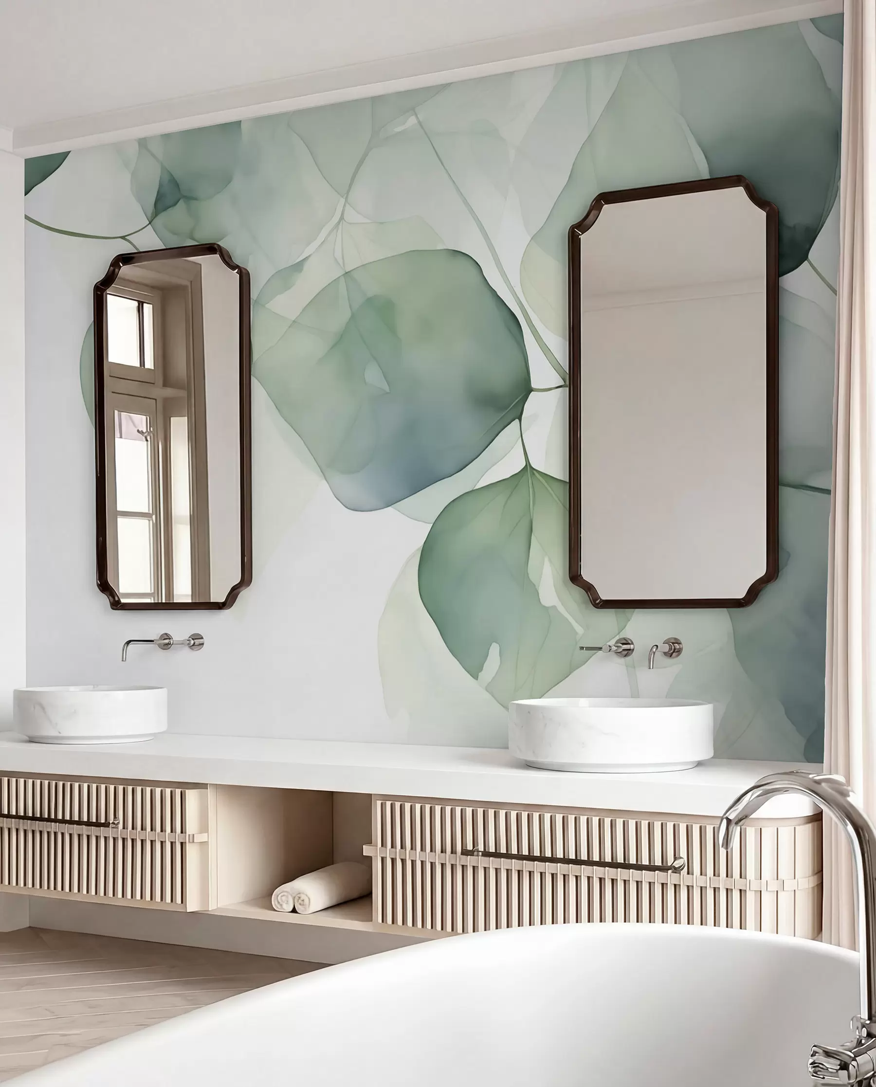 wall murals Watercolour Leaf Circles w02725