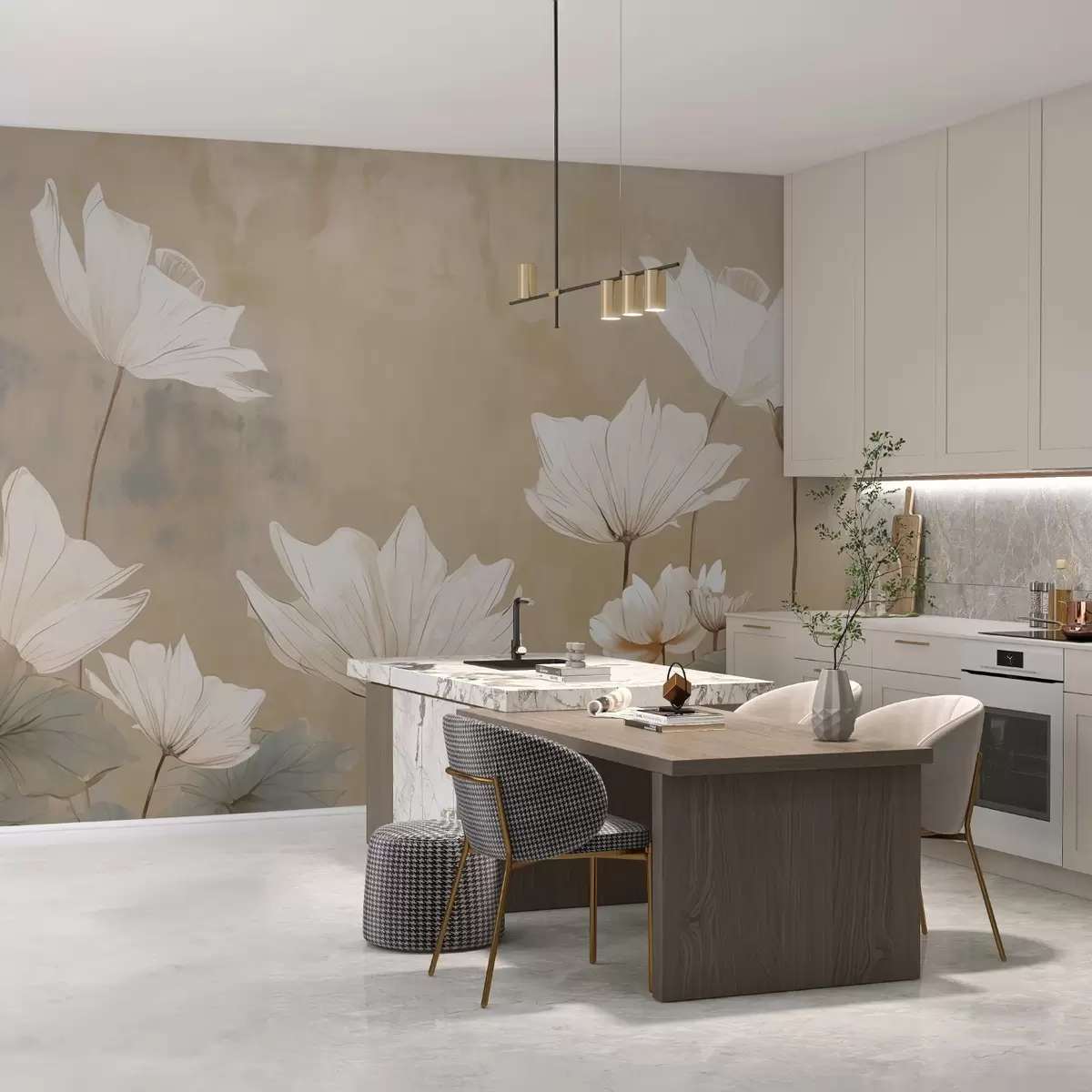 wall murals White flowers on textured background imitation of painting w02729