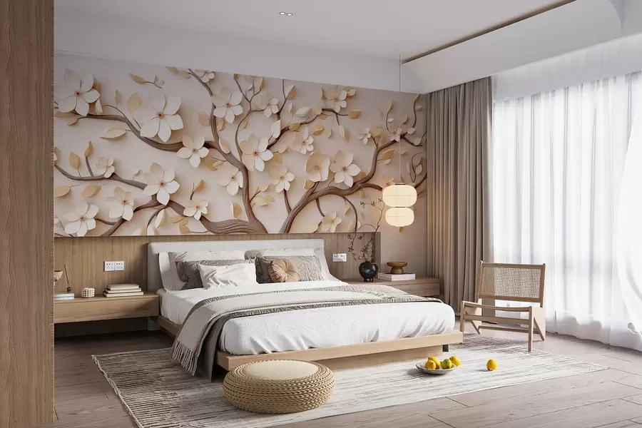 wall murals Tree with light flowers w08615