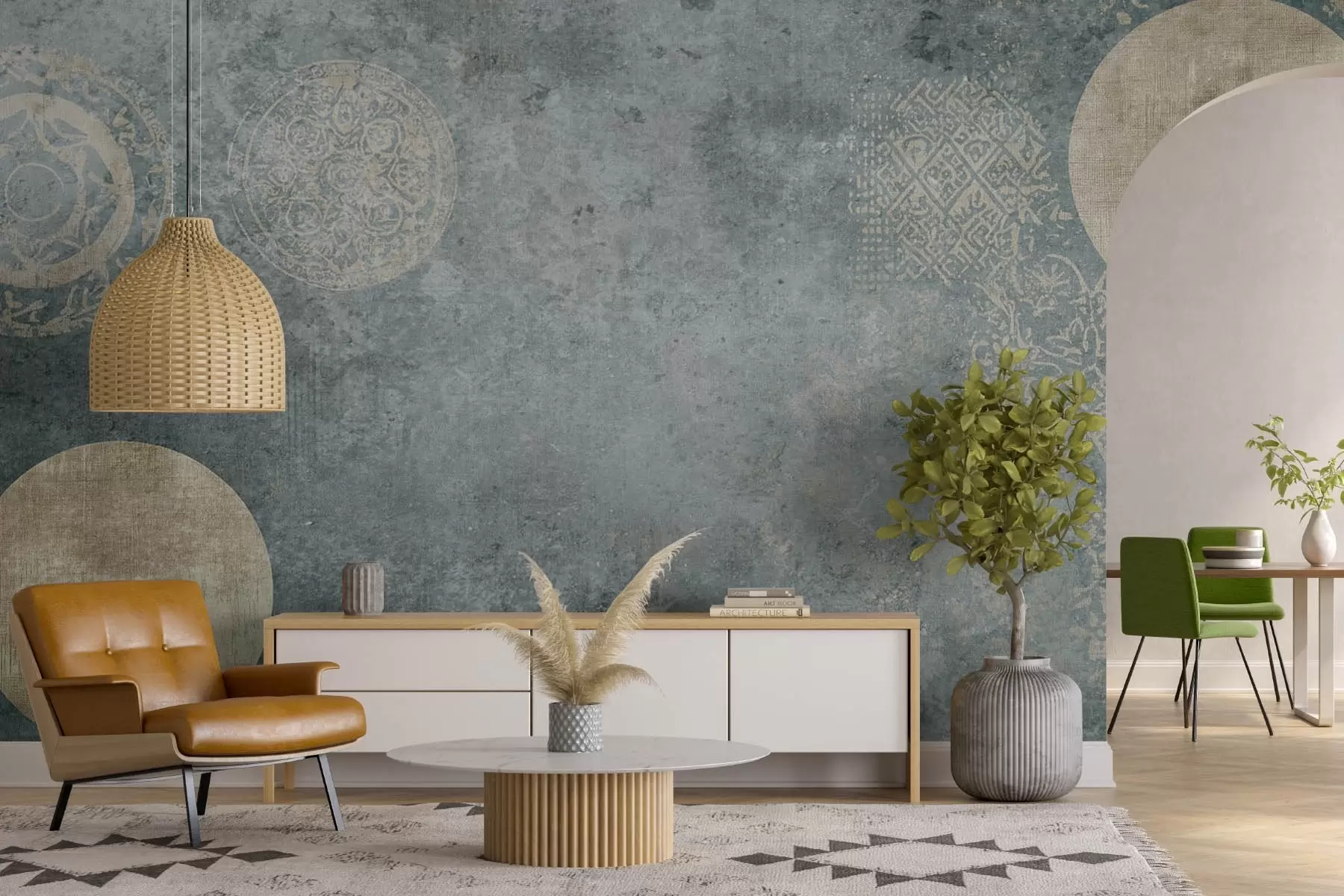 wall murals Yellow circles on an aged background w08627