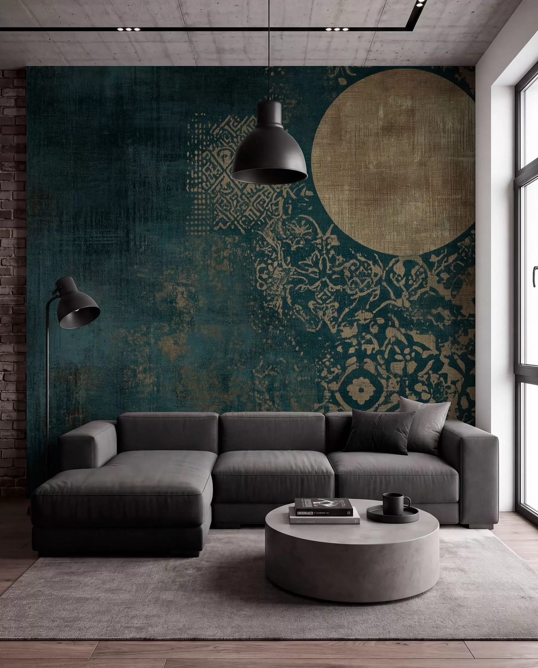 wall murals Yellow circles on a dark aged background w08628
