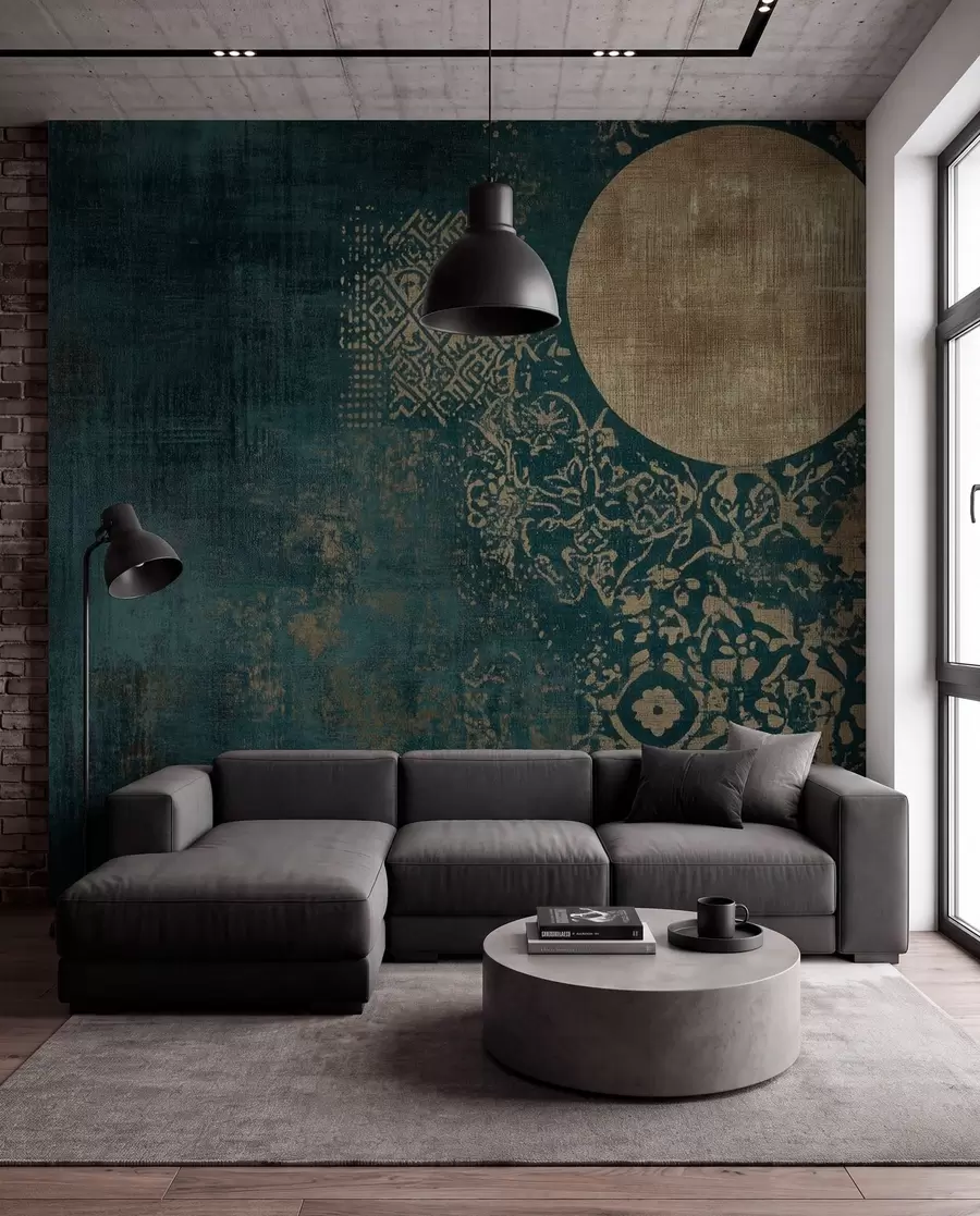 wall murals Yellow circles on a dark aged background w08628