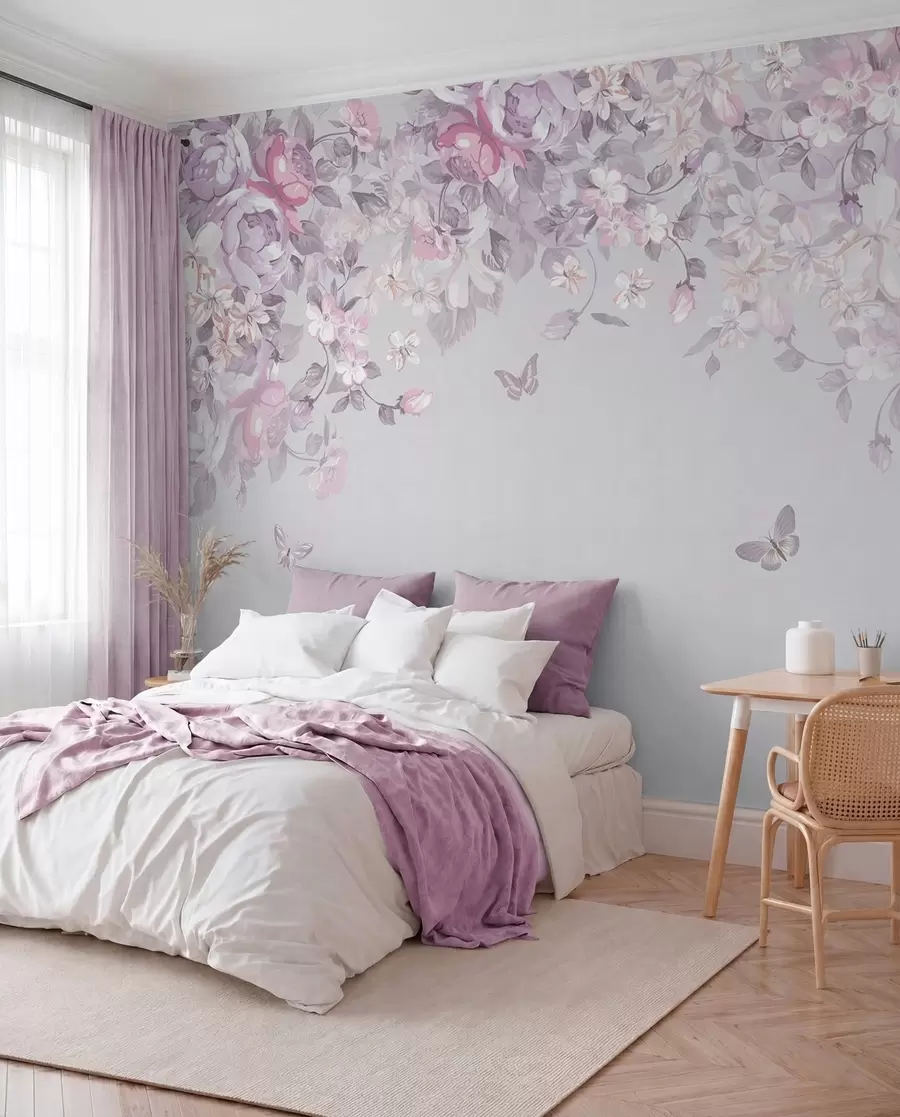 wall murals Delicate blooms and fluttering butterflies u94295v2