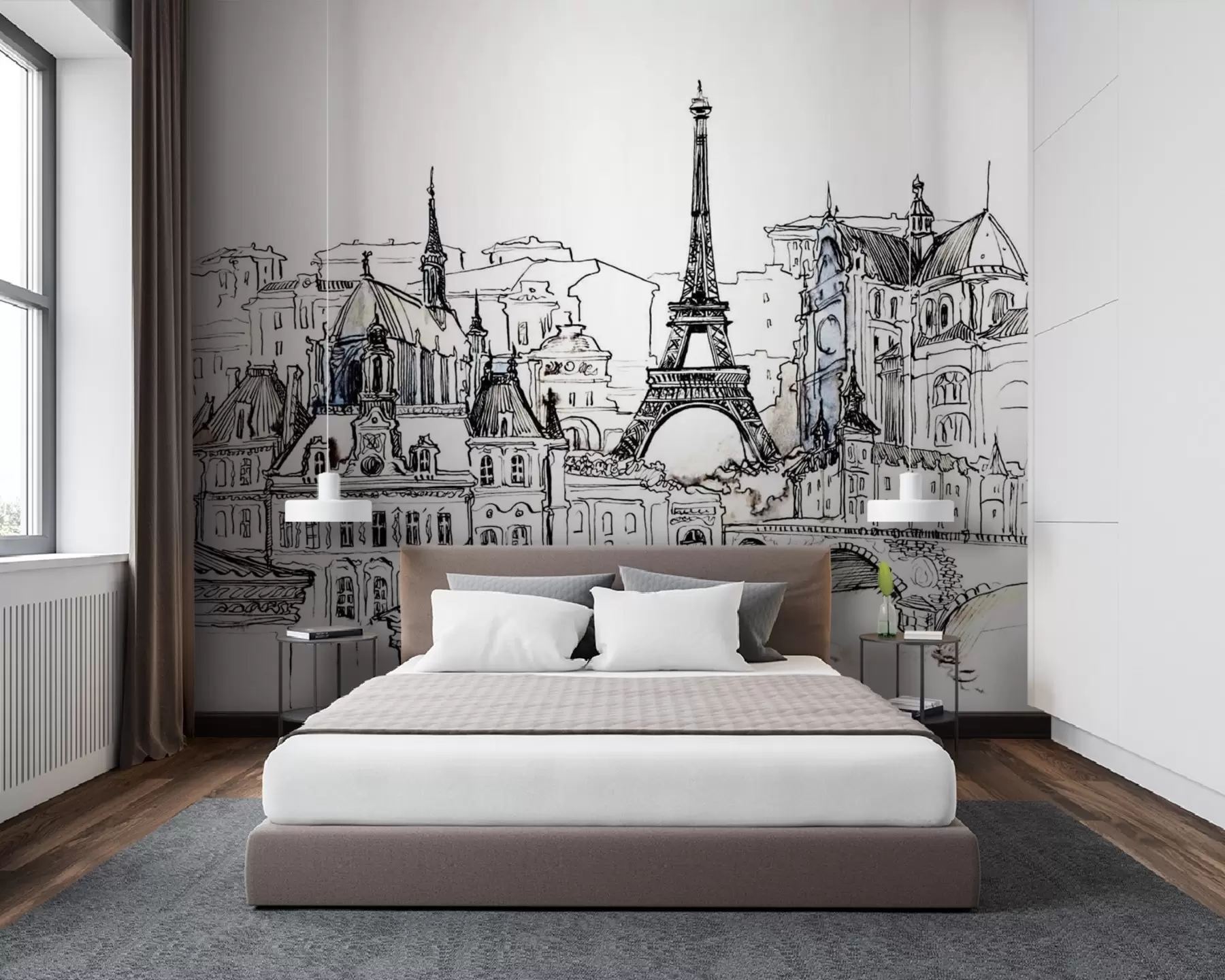 wall murals Parisian skyline in artistic outline u77704