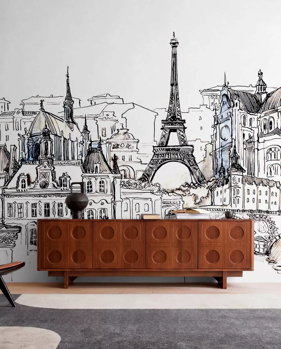 wall murals Parisian skyline in artistic outline u77704