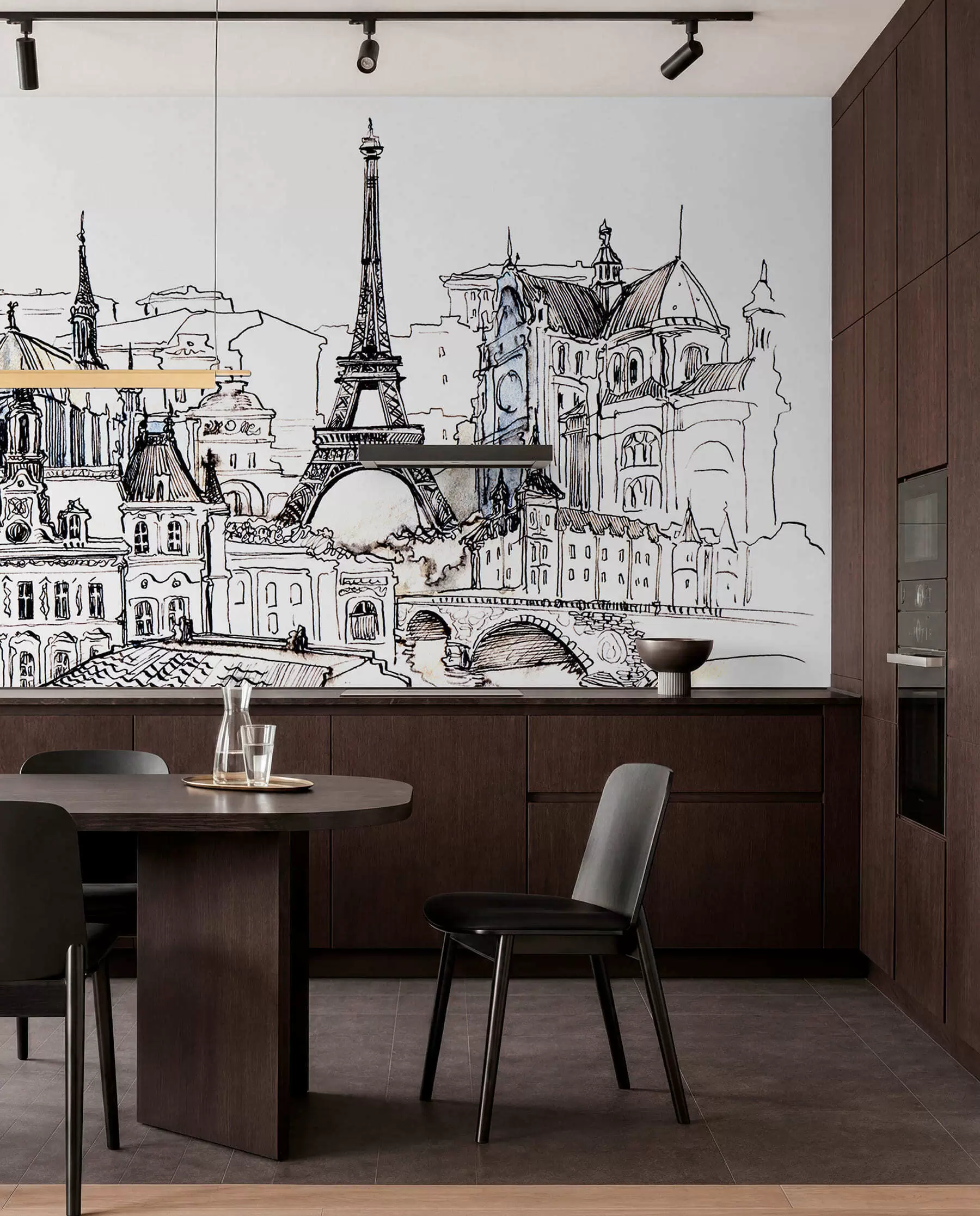 wall murals Parisian skyline in artistic outline u77704