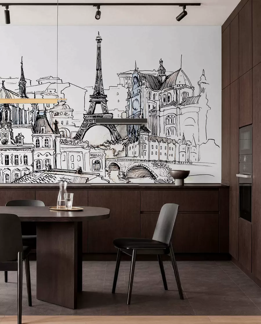 wall murals Parisian skyline in artistic outline u77704