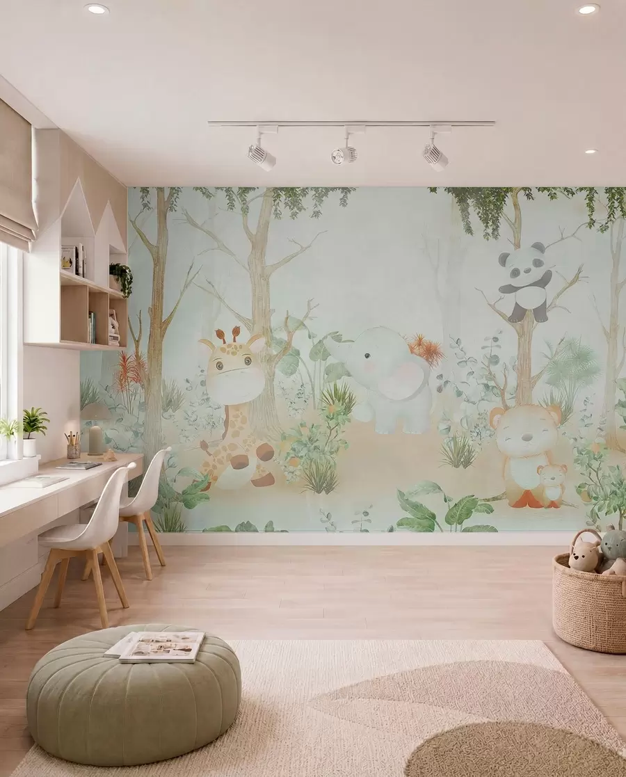 wall murals Adorable animals exploring a peaceful forest u73879