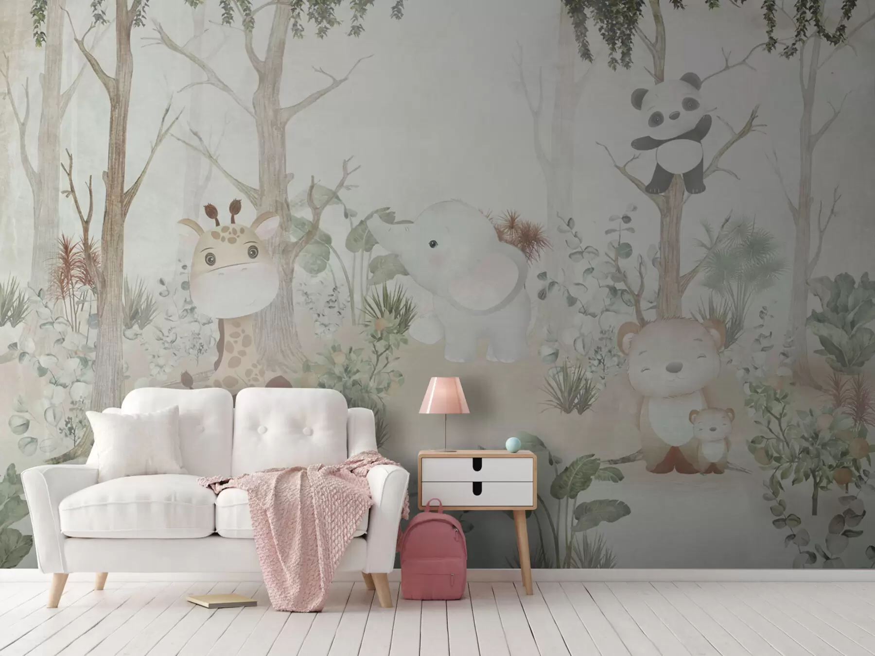 wall murals Adorable animals exploring a peaceful forest u73879