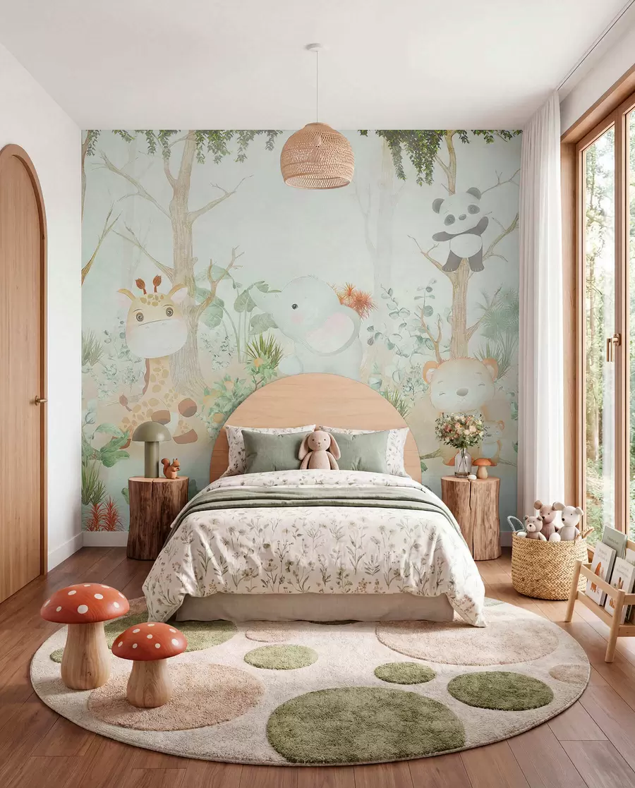 wall murals Adorable animals exploring a peaceful forest u73879