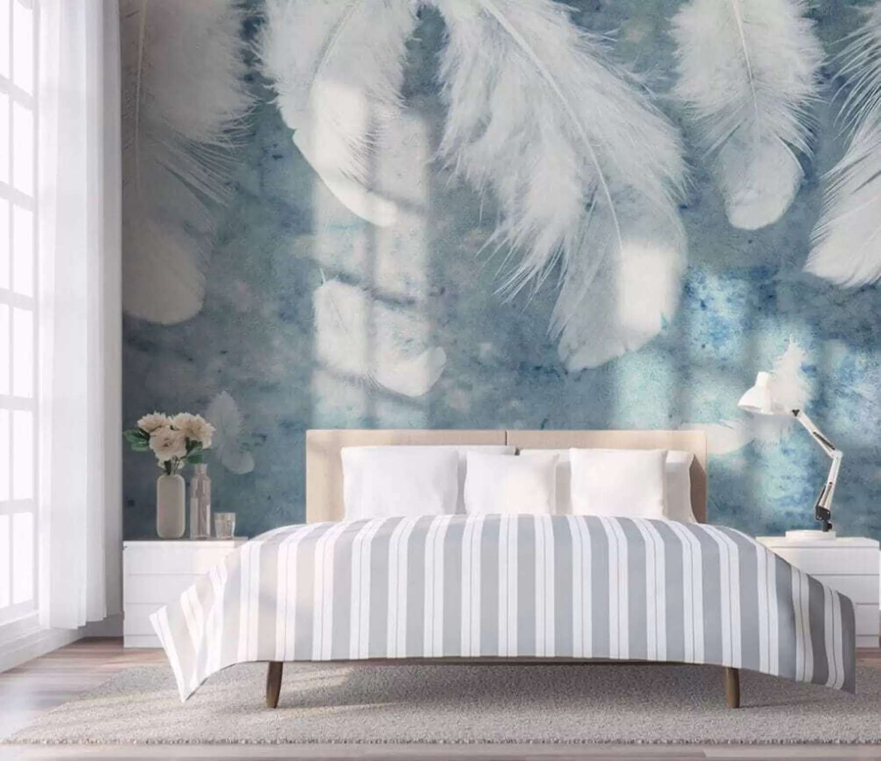 wall murals Delicate feathers on a soft surface u46149
