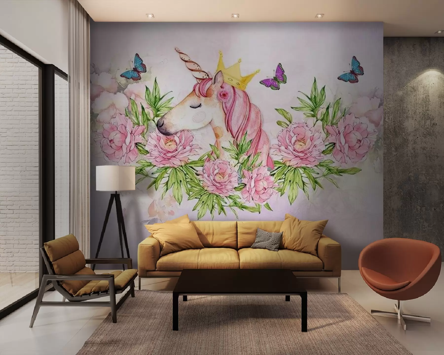 wall murals Whimsical unicorn among blooming flowers u27857