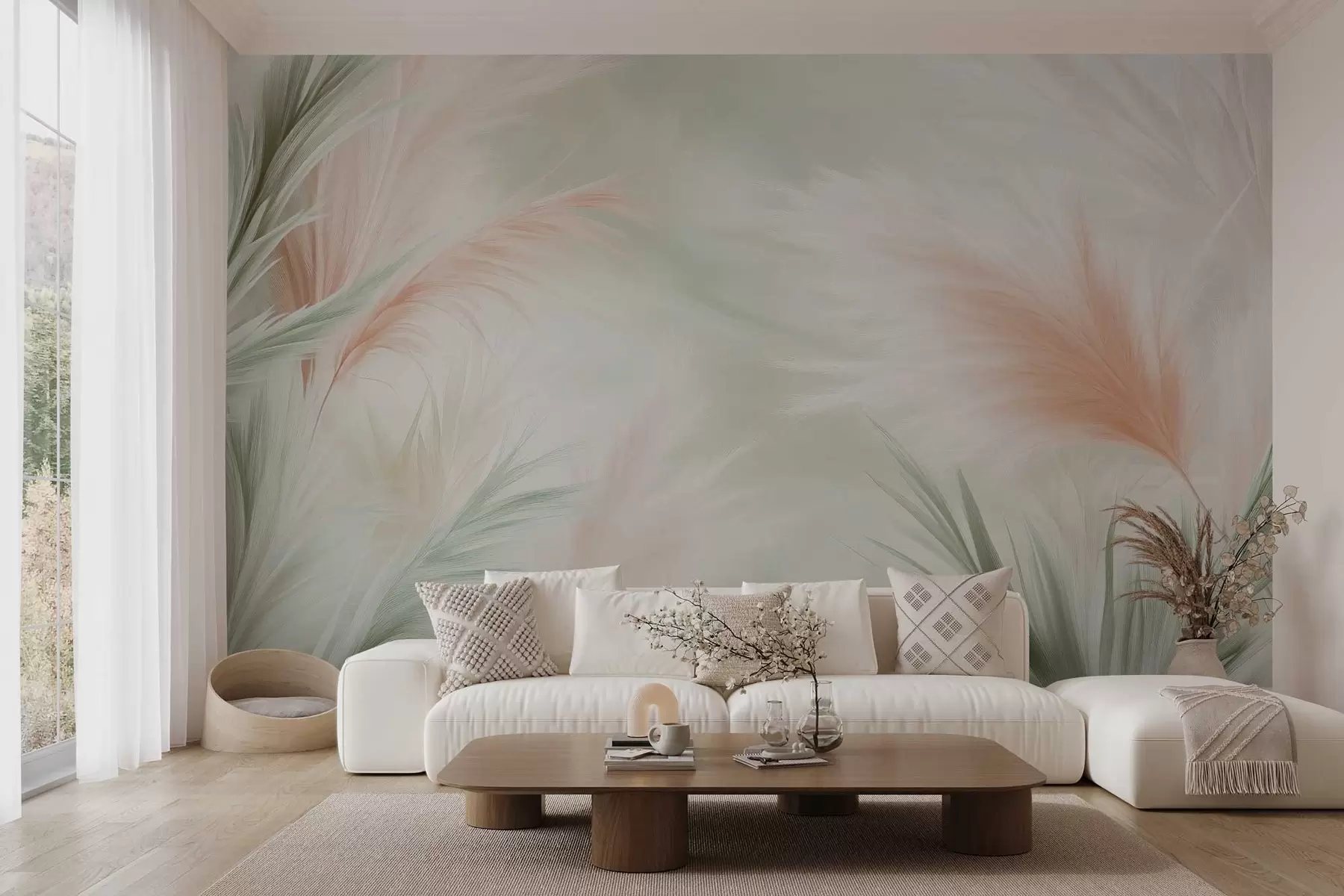 wall murals tender pampas grass in delicate colors w02688