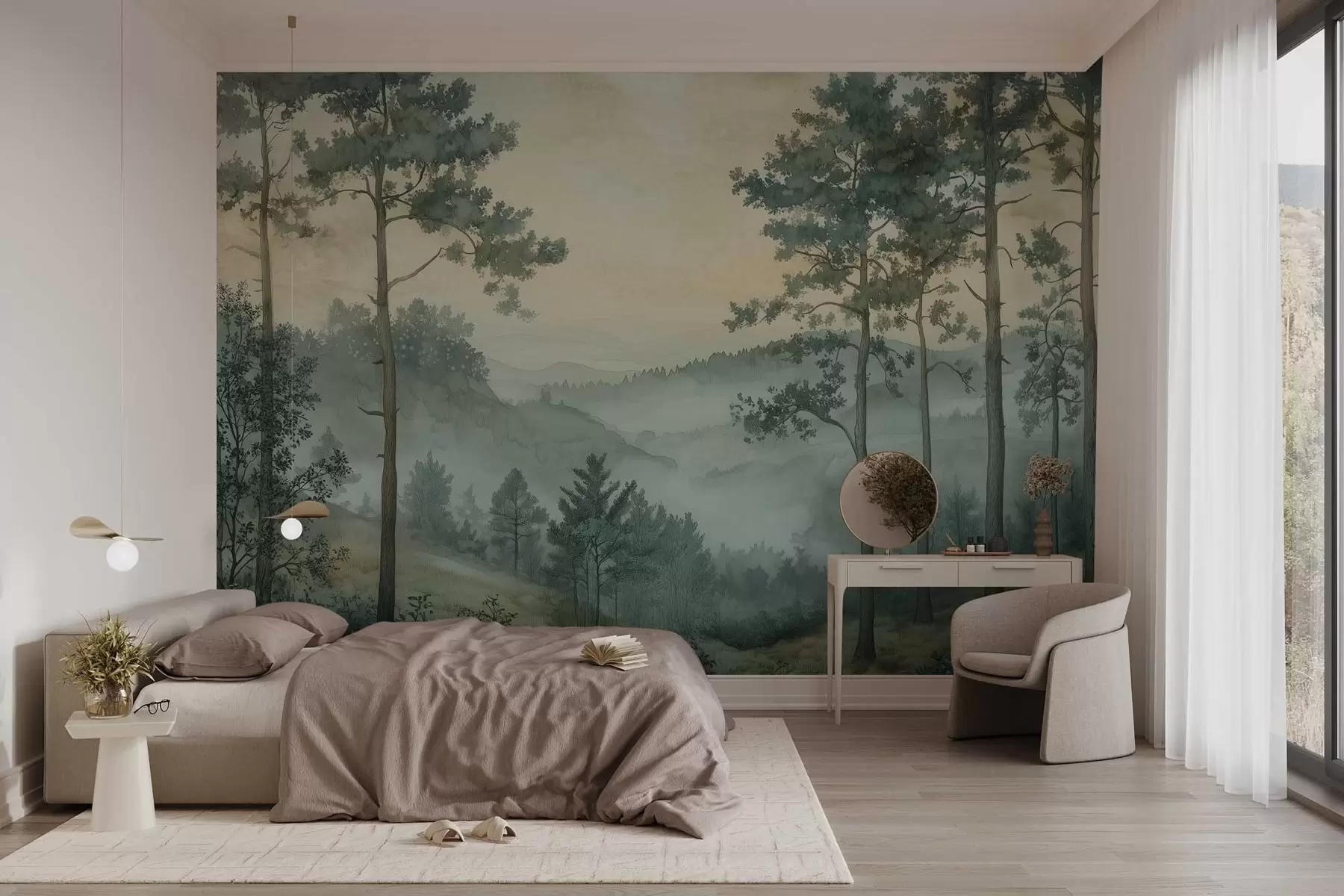 wall murals panorama of the forest with hills w02690