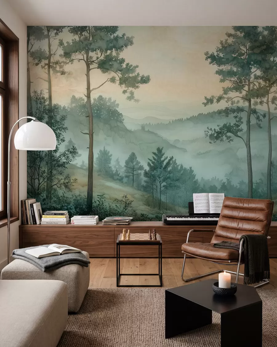 wall murals panorama of the forest with hills w02690