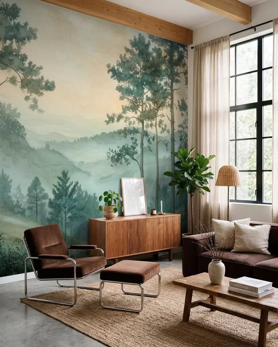 wall murals panorama of the forest with hills w02690