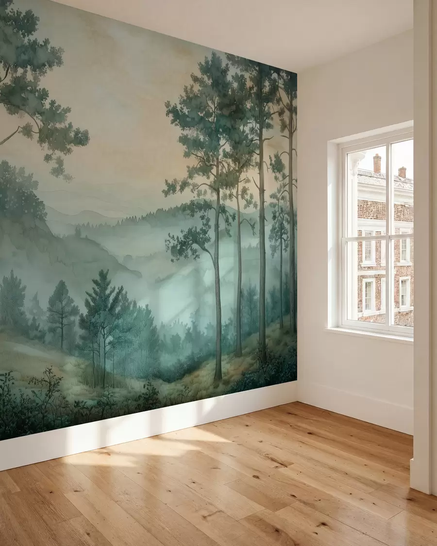 wall murals panorama of the forest with hills w02690