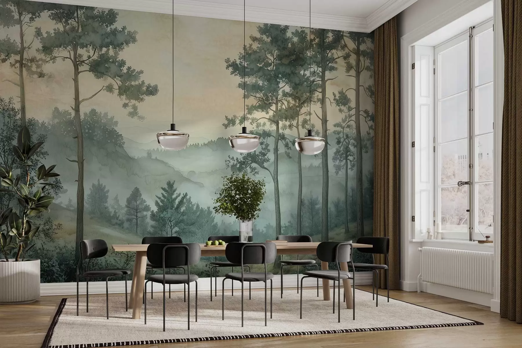 wall murals panorama of the forest with hills w02690