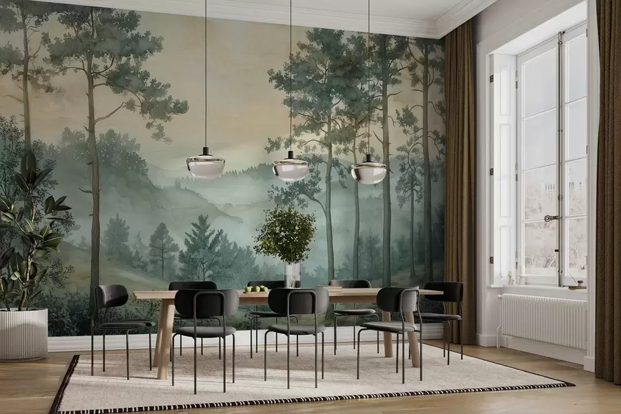 wall murals panorama of the forest with hills w02690