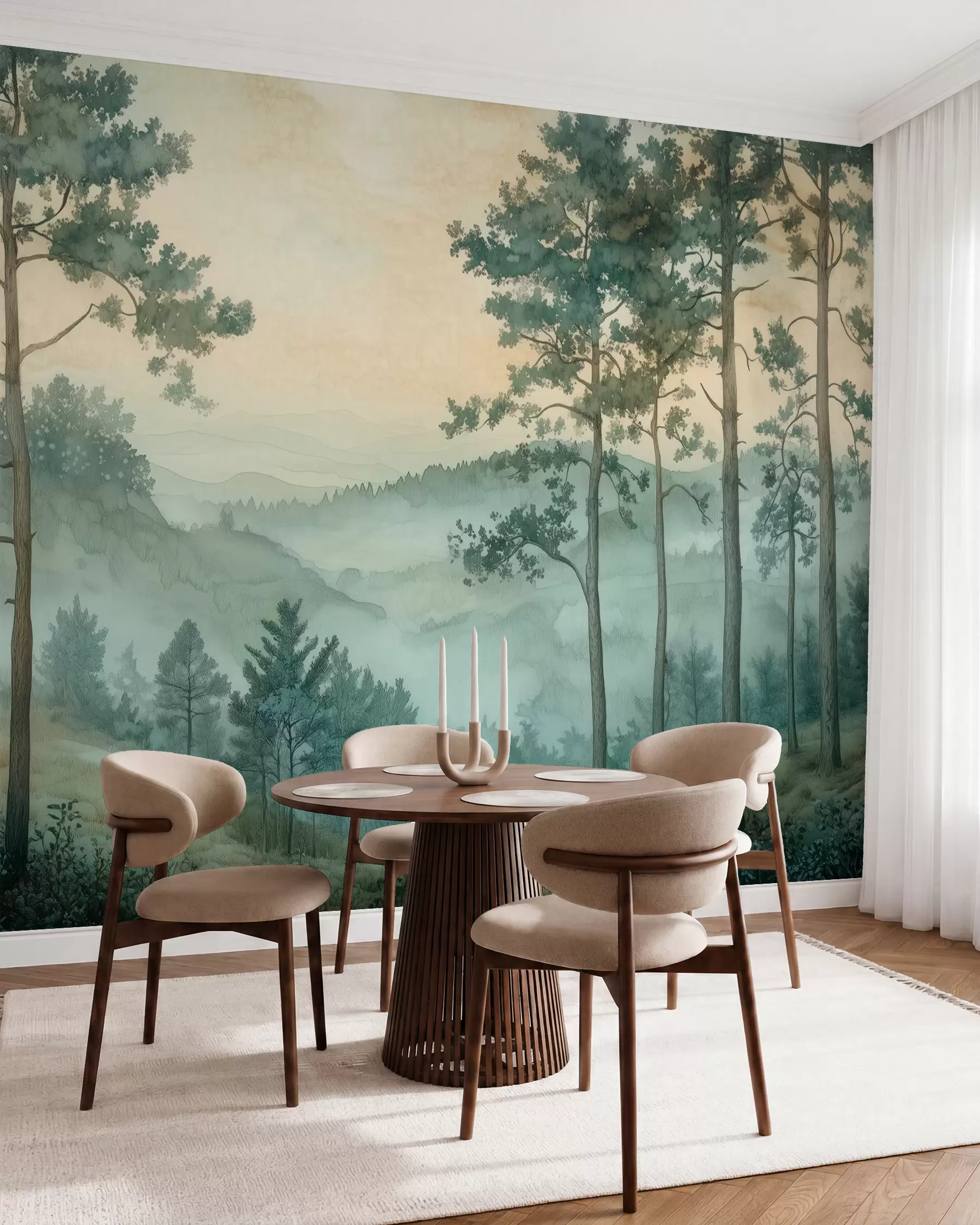 wall murals panorama of the forest with hills w02690