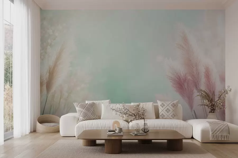 wall murals pampas grass on a delicate turquoise background w02766