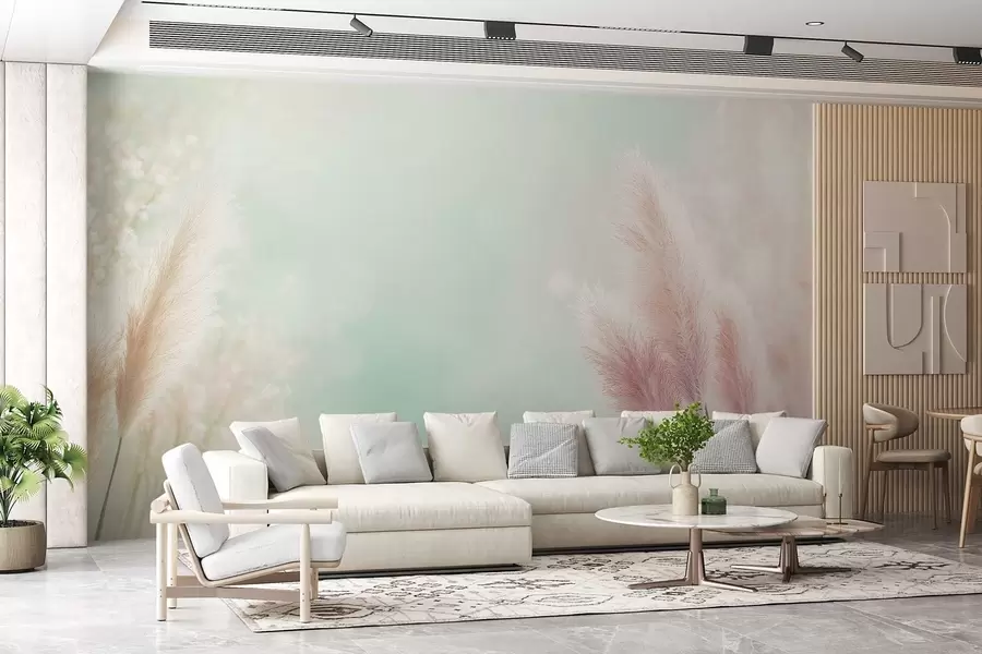 wall murals pampas grass on a delicate turquoise background w02766