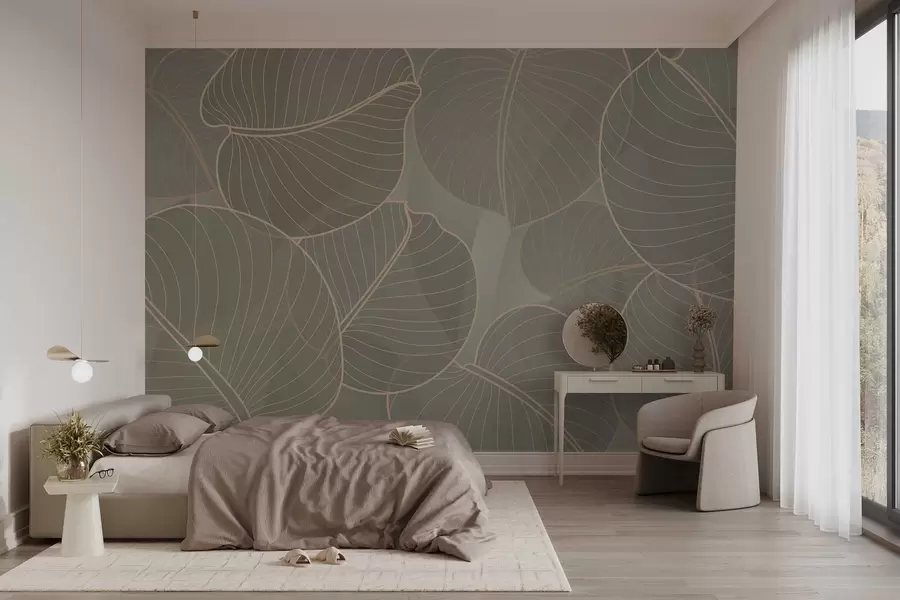 wall murals linear foliage of the August lily in beige tones w02768