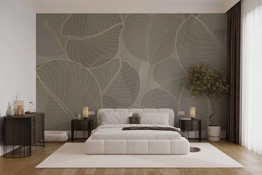 wall murals linear foliage of the August lily in beige tones w02768