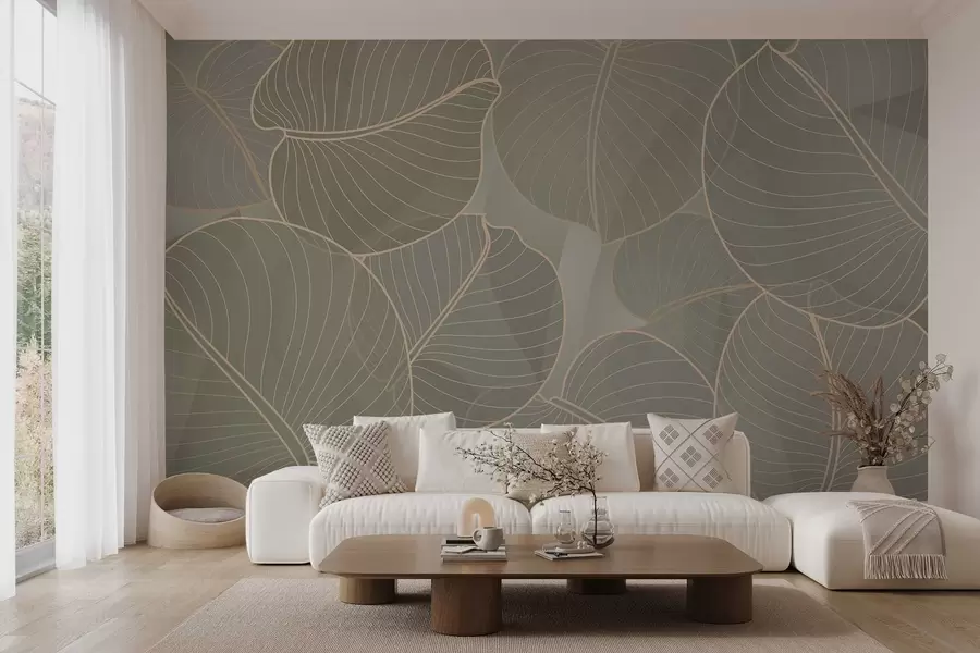 wall murals linear foliage of the August lily in beige tones w02768