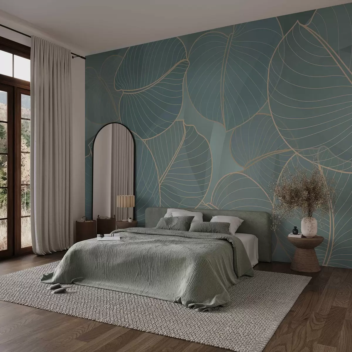 wall murals linear foliage of the August lily in turquoise tones w02768v1