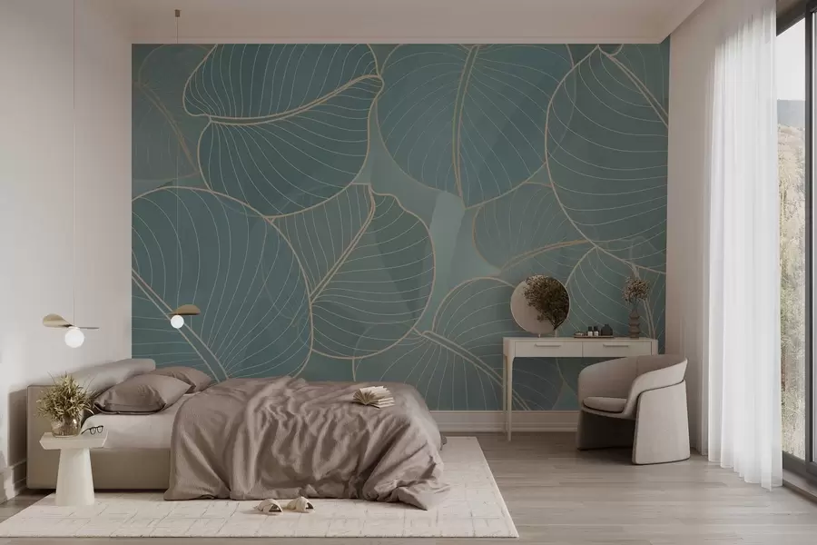 wall murals linear foliage of the August lily in turquoise tones w02768v1