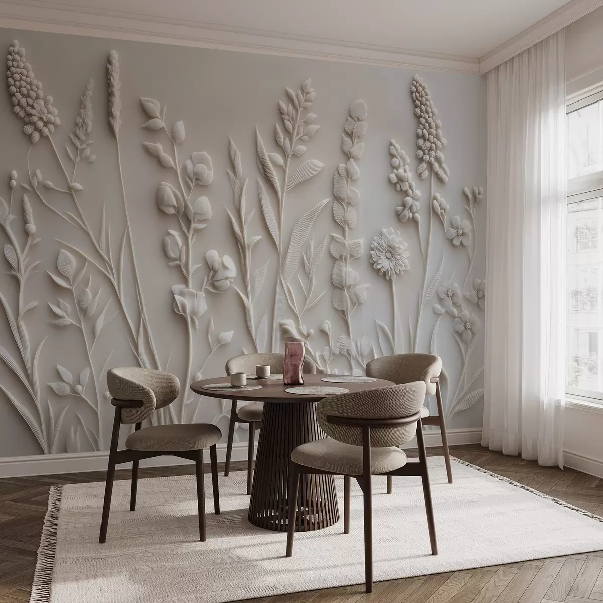 wall murals Elegant wildflowers in stucco style w08631