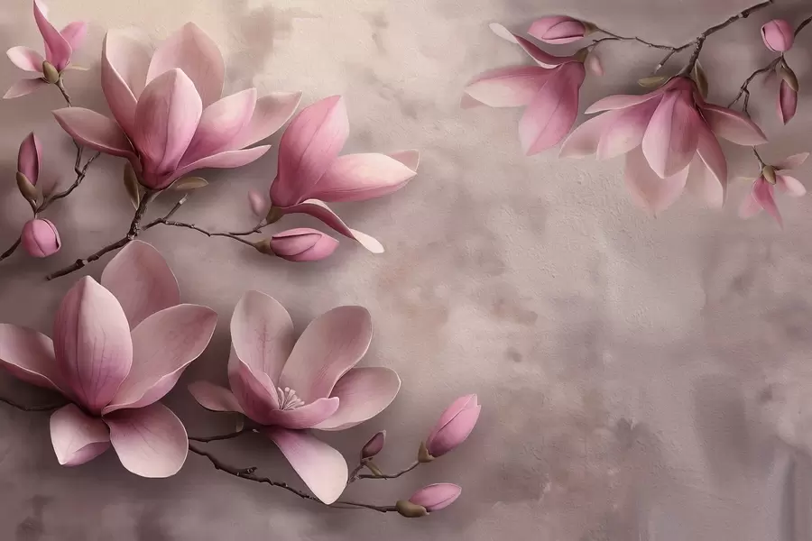 wall murals Delicate pink magnolias on a concrete wall w08636