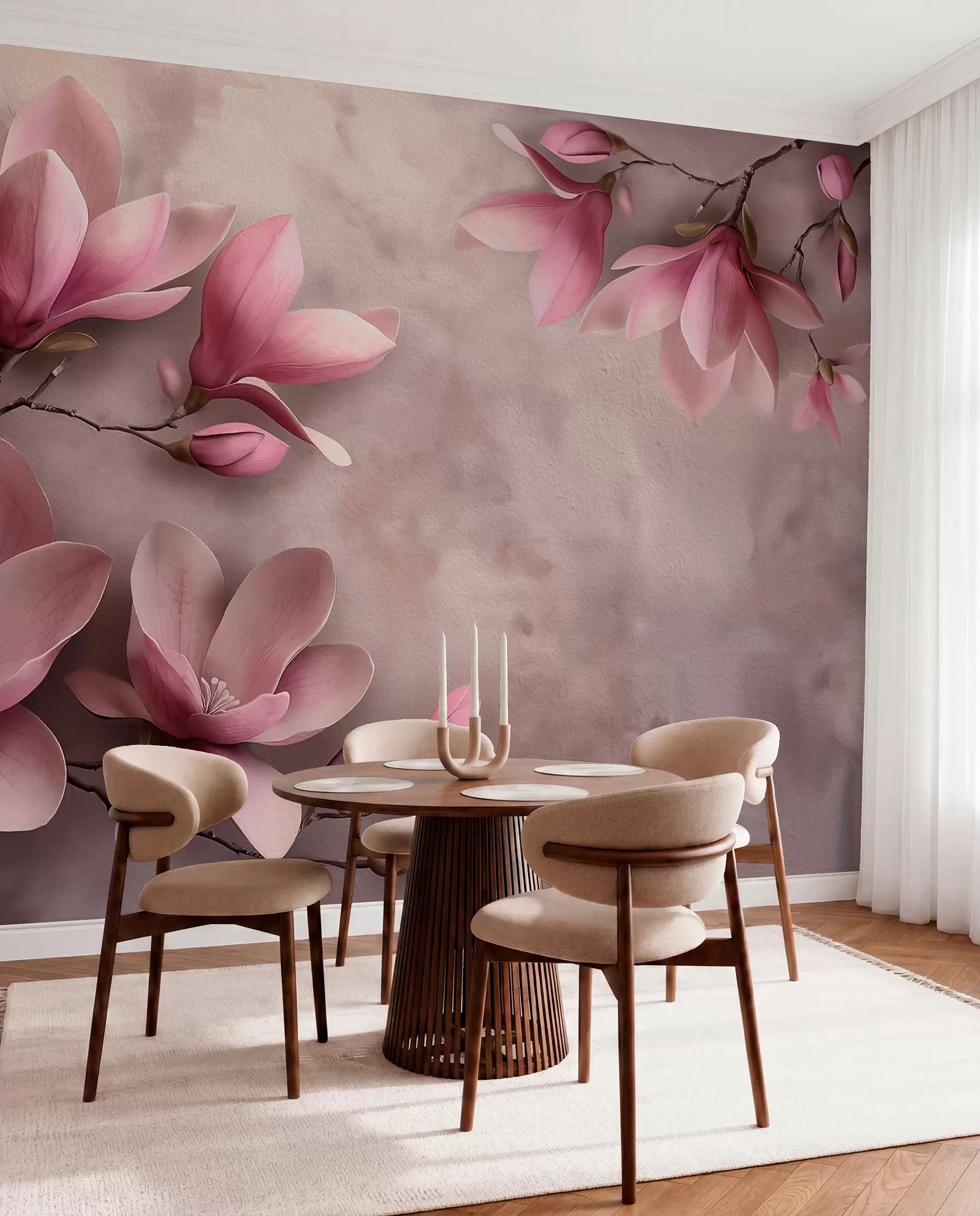 wall murals Delicate pink magnolias on a concrete wall w08636