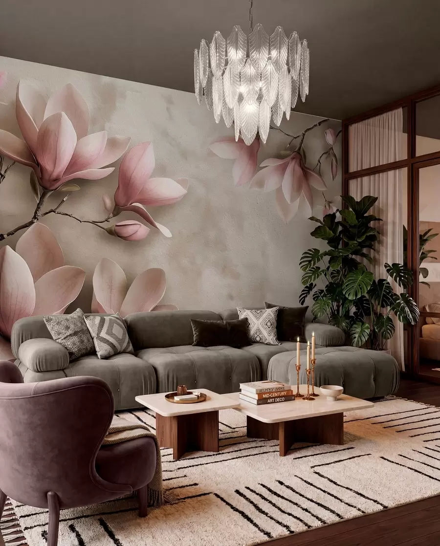 wall murals Magnolia on Taupe w08636v2