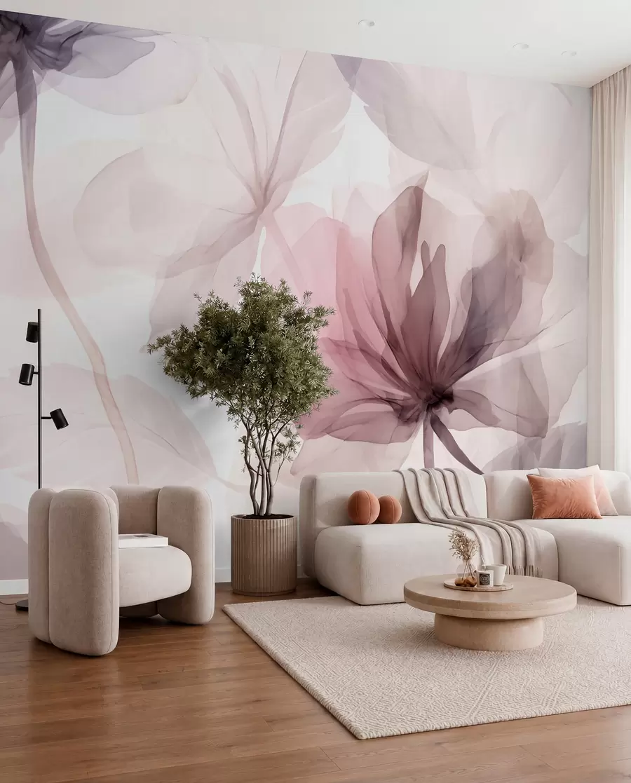 wall murals Ephemeral flowers in delicate pastel colours w02755