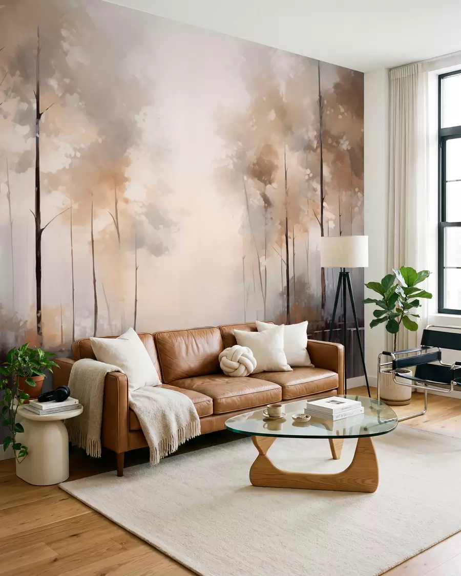 wall murals Foggy forest by the pond w02758