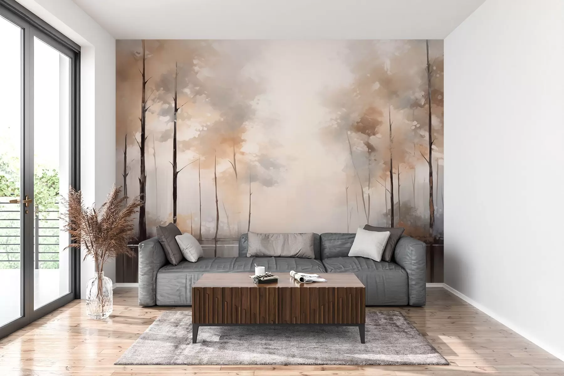 wall murals Foggy forest by the pond w02758