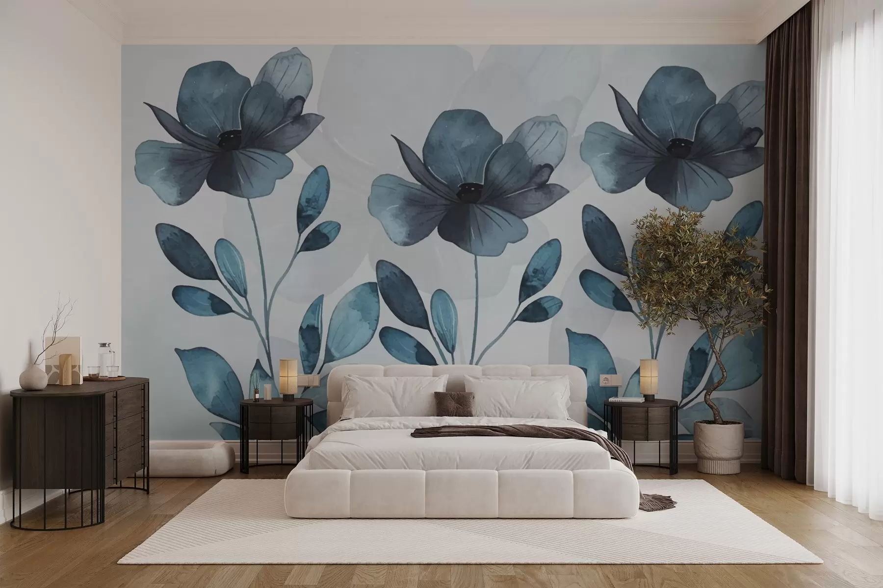 wall murals large blue flowers w02800