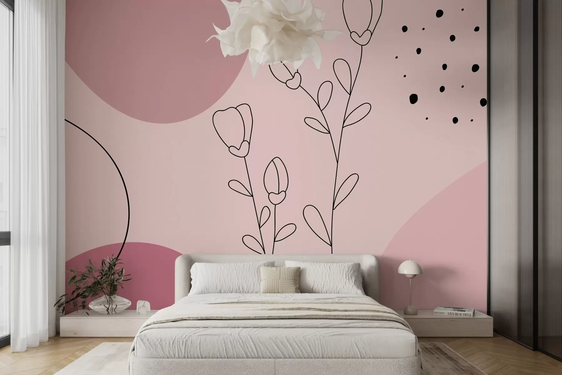 wall murals abstraction in pink colors w02803