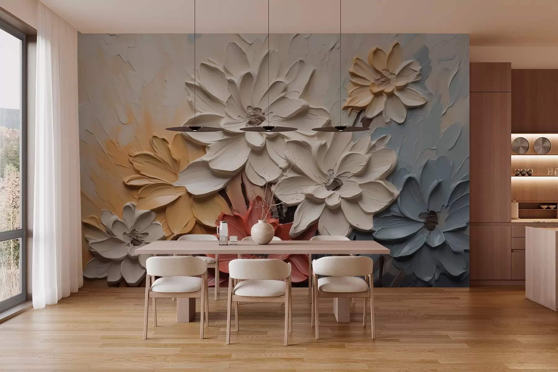 wall murals Bright flowers imitate paint strokes w02799