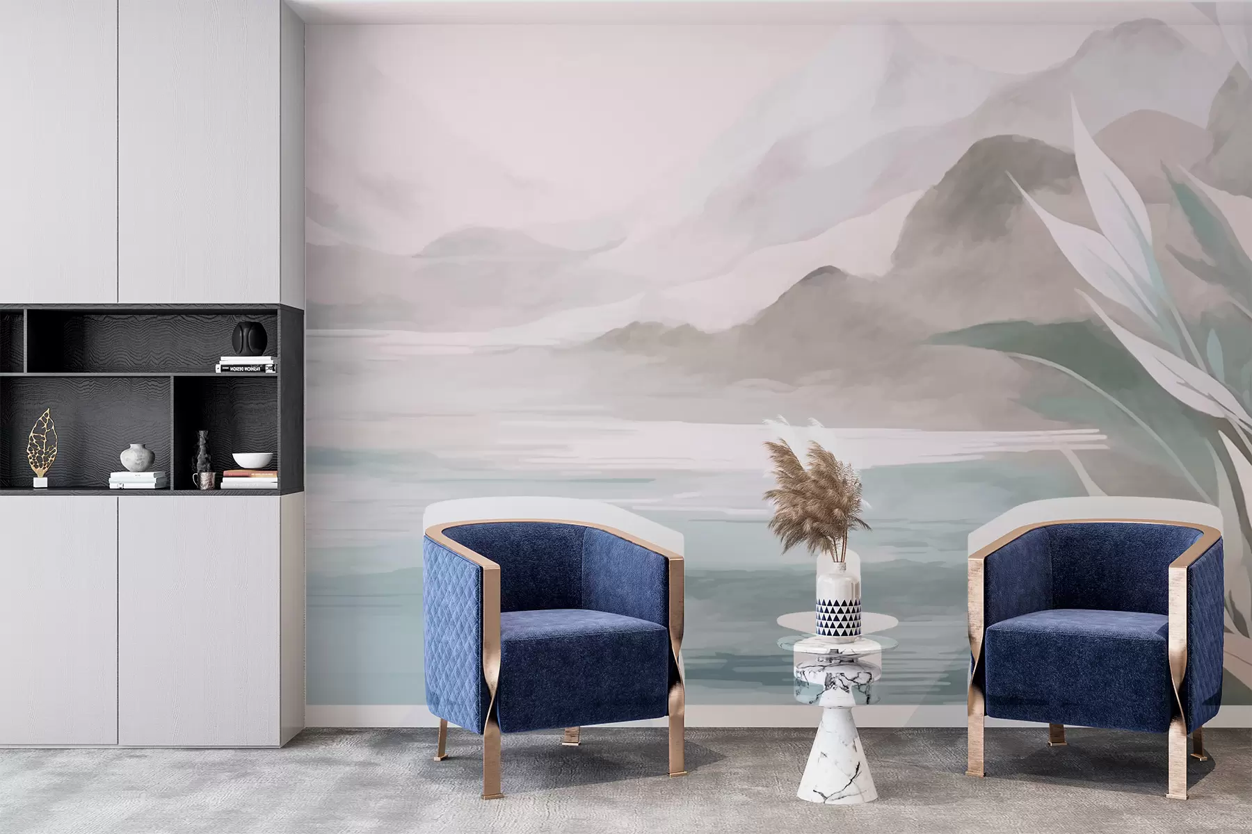 wall murals Mountain lake with slopes w02818