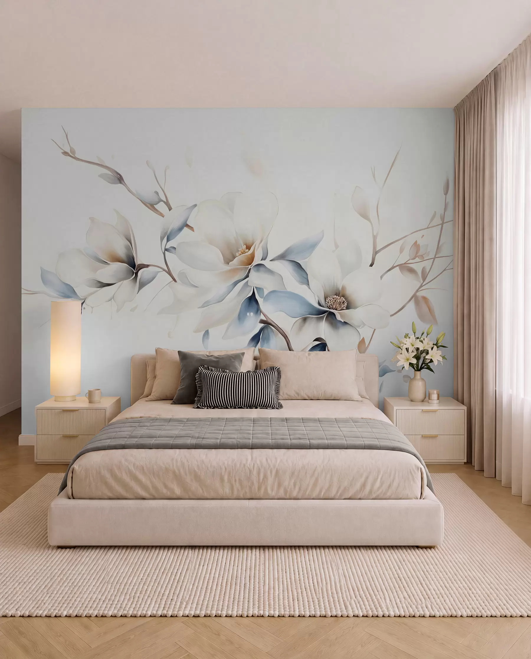 wall murals Magnolia in Blue and Cream w08644