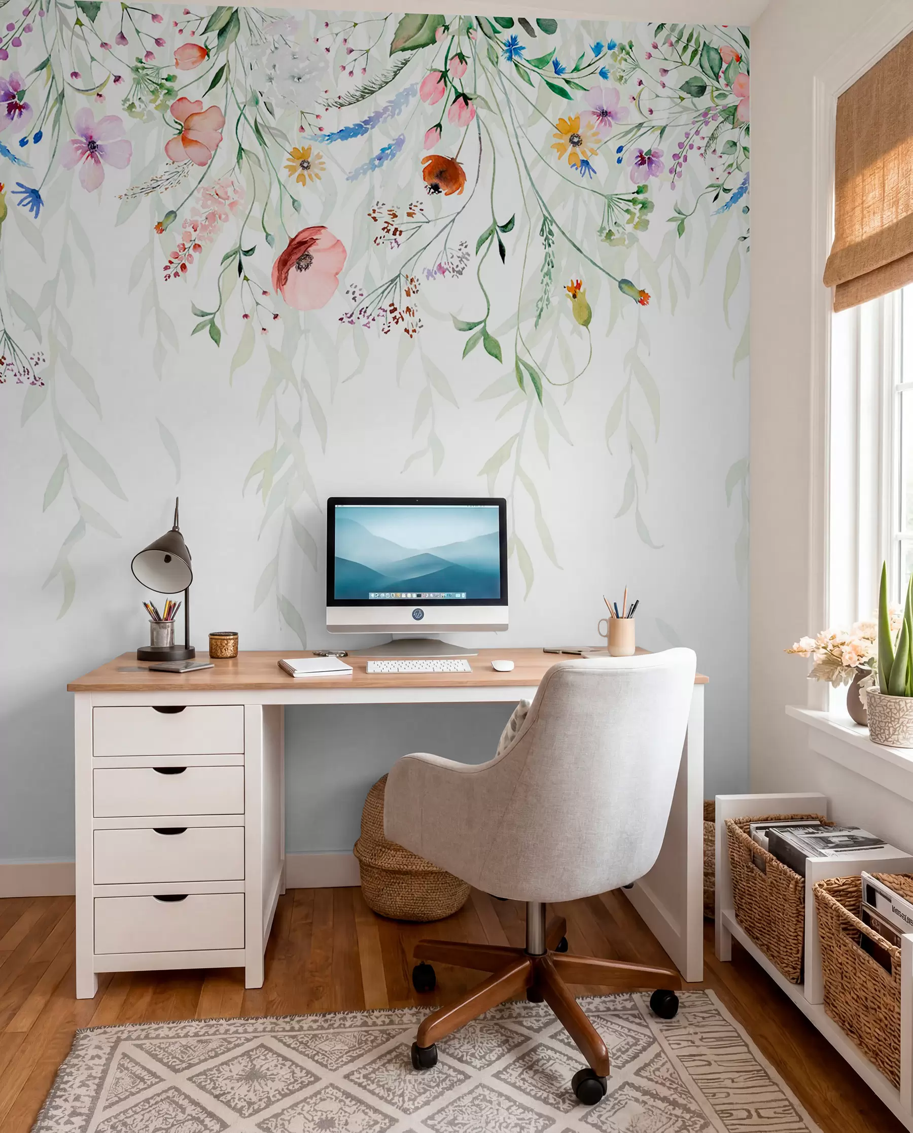 wall murals Watercolour Flower Ribbons w08646