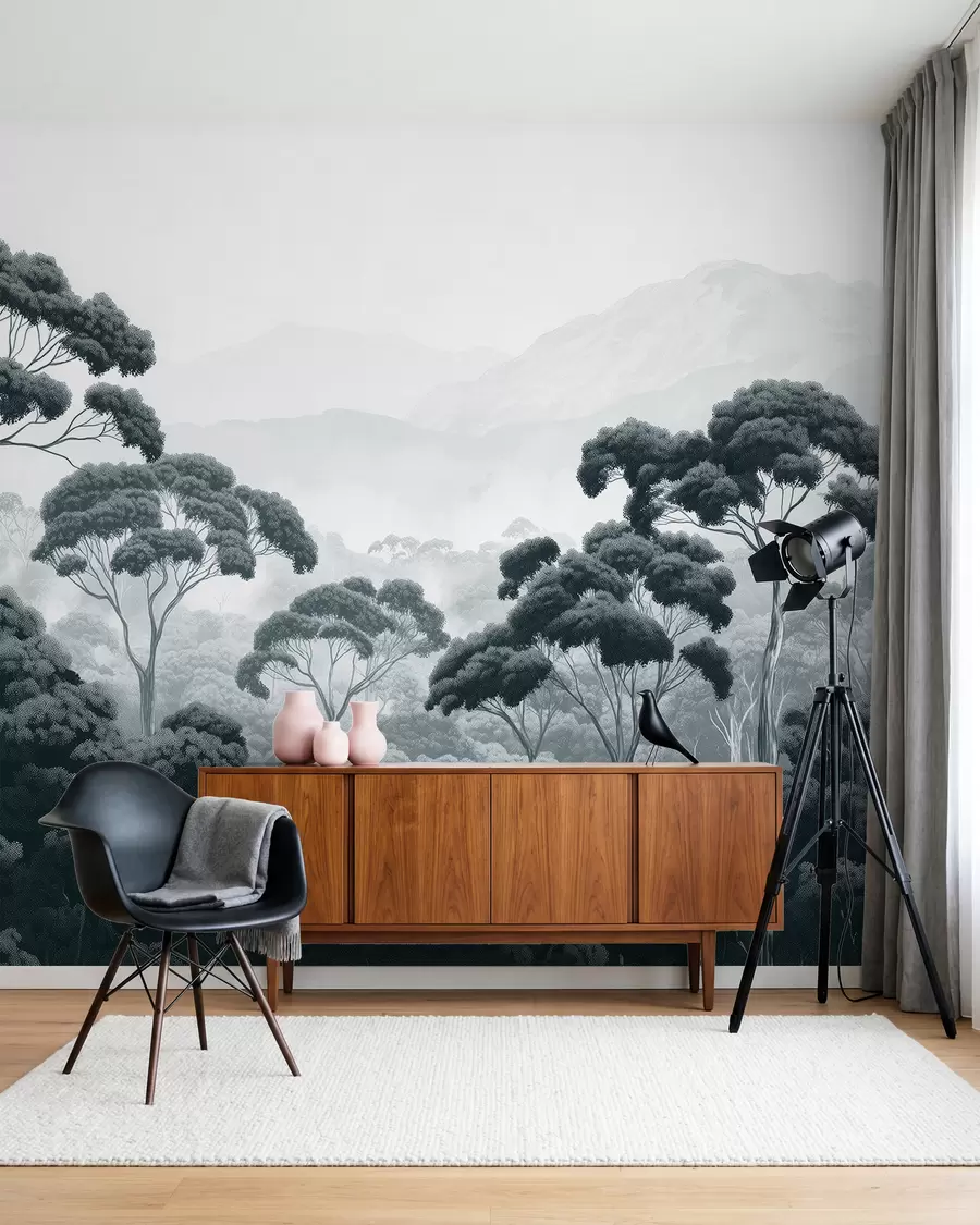 wall murals Treetops in Graphite w02739