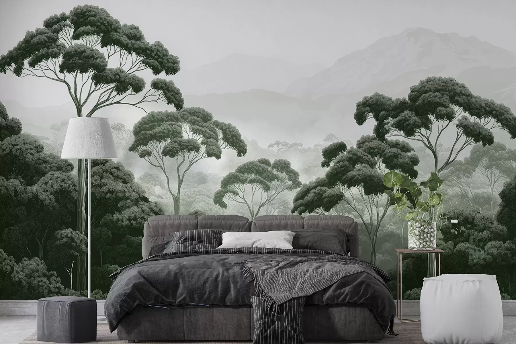wall murals Jungle forest, mountains, tropical, nature, big trees, dark green colors w02739v1