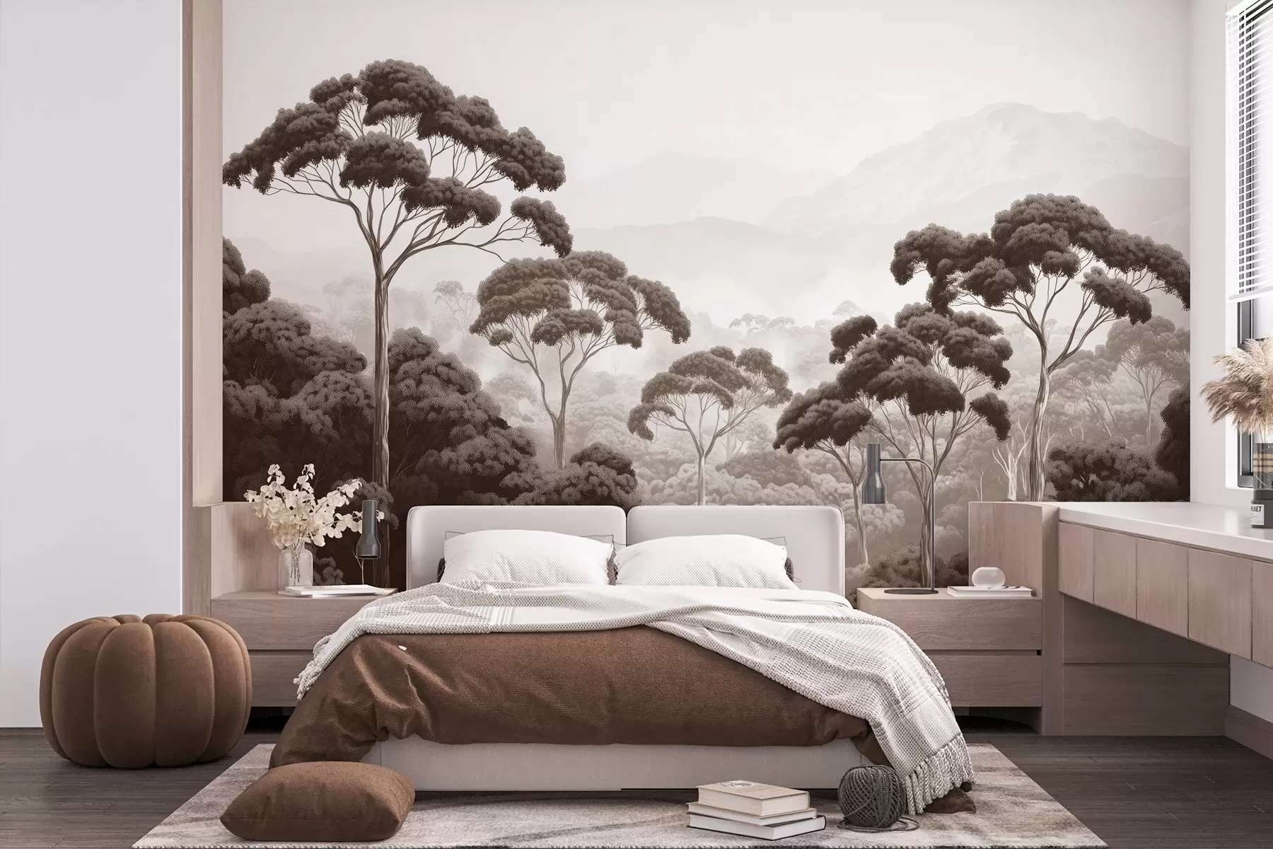 wall murals Jungle forest, mountains, tropical, nature, big trees, brown colors w02739v2
